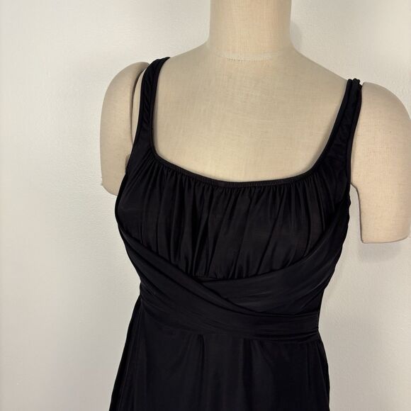 Lands End Slender Suit Size 12 One Piece Skirted Slimming Swimsuit Black Dress - Picture 2 of 7